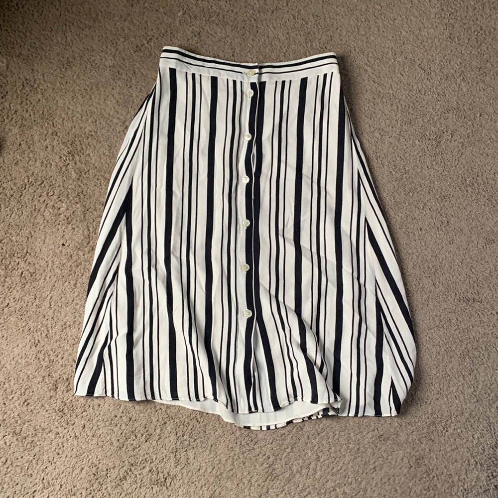 Loft black and white striped midi skirt